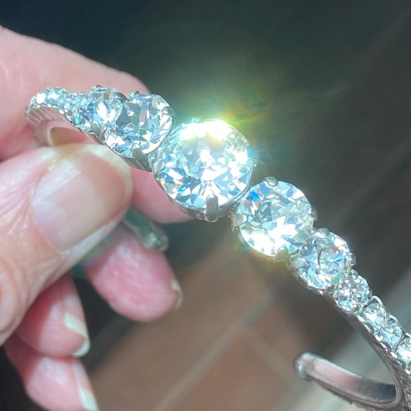 Sorrelli Dazzling Dotted Line Cuff Bracelet Silver w Clear Swarovski Crystals - Picture 3 of 12